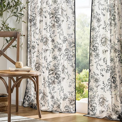 JINCHAN Linen Blend Floral Curtains French Country Curtain - Image 7