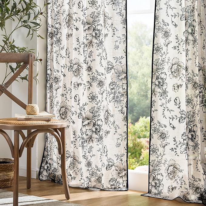 JINCHAN Linen Blend Floral Curtains French Country Curtain - Image 7