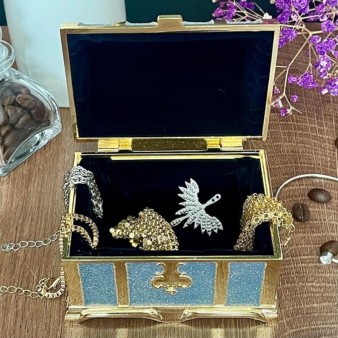 Retro Jewelry Box Arched Vintage Rectangular Metal Chest Necklace Ring Earrings - Image 2