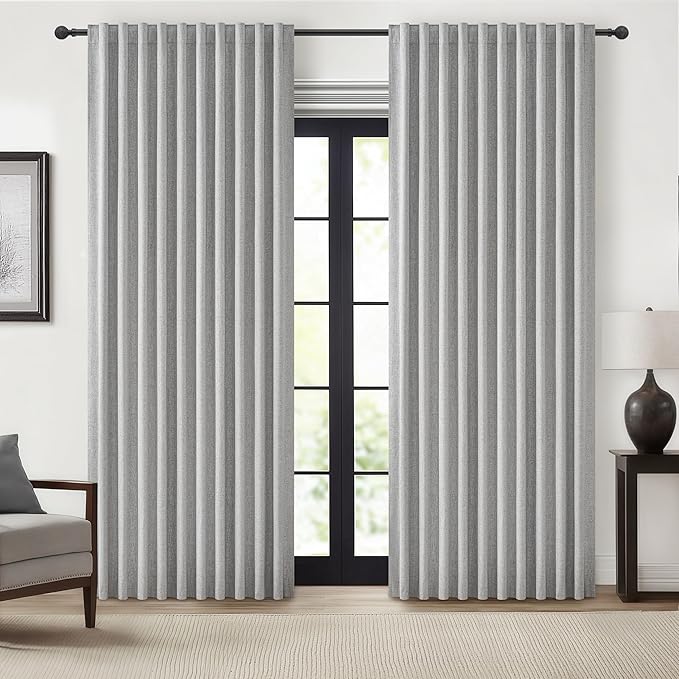 Blackout Curtains 60 Inches Extra Wide Linen Curtains 84 Inch Length by QJMYDECO