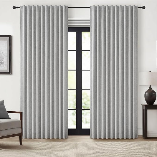 Grey Curtains 60 Inch Length Wide Pleated Blackout Curtain by QJMYDECO