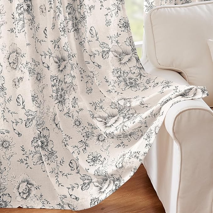 jinchan Linen Blend Curtain Floral Curtains - Image 7