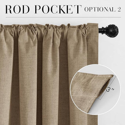 RYB HOME Burlap 100% Blackout Linen Curtains 78 inch Long, Thermal Insulated & - Image 6