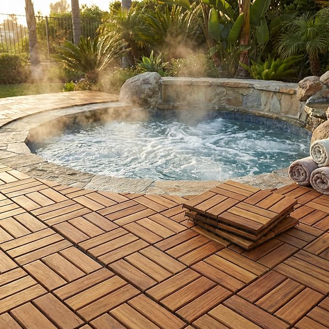 Bare Decor BARE-WF2009 Solid Teak Wood Interlocking Flooring Tiles - Image 7