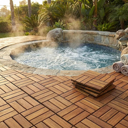 Bare Decor BARE-WF2009 Solid Teak Wood Interlocking Flooring Tiles - Image 7