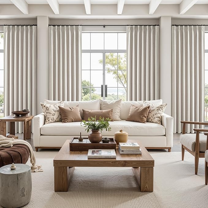 Natural Linen Pinch Pleated Blackout Curtains & Drapes 96 Inch Long - Image 7