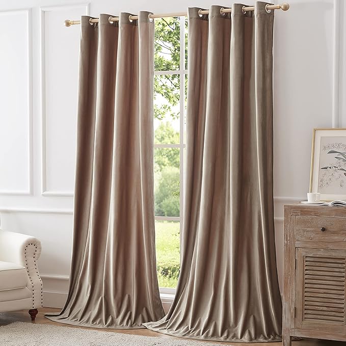 BULBUL Taupe Decorative Velvet Curtains:120 inches Elegant Living Room - Image 8