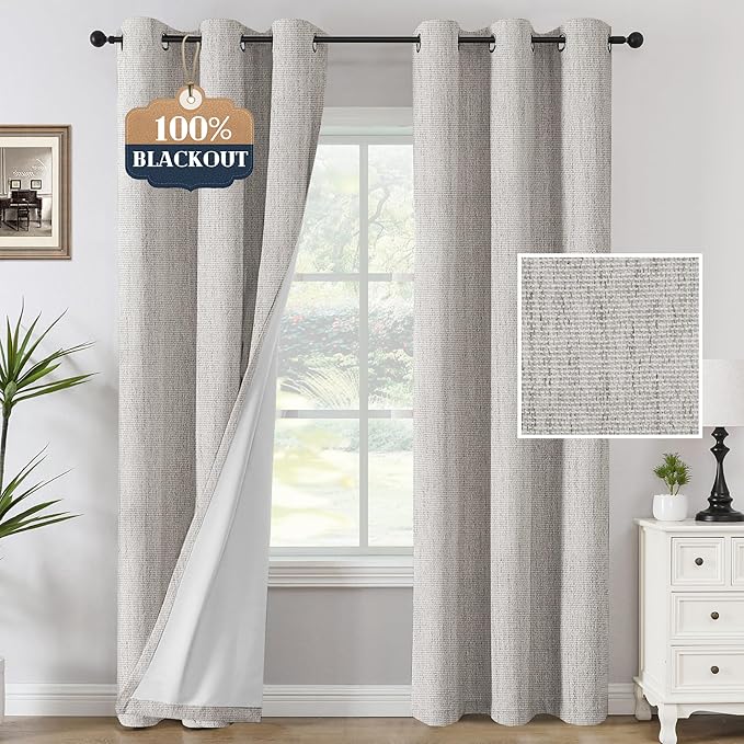 H.VERSAILTEX 100% Blackout Curtains Linen Textured Chenille Curtains Thermal by HVERSAILTEX