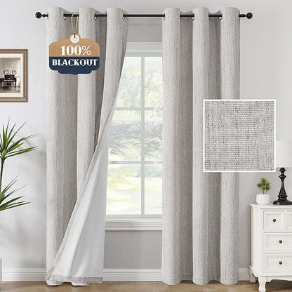 H.VERSAILTEX 100% Blackout Curtains Linen Textured Chenille Curtains Thermal by HVERSAILTEX