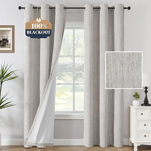 H.VERSAILTEX 100% Blackout Curtains Linen Textured Chenille Curtains Thermal by HVERSAILTEX