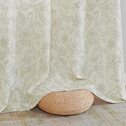Vangao Green Floral Linen Curtains - Image 6