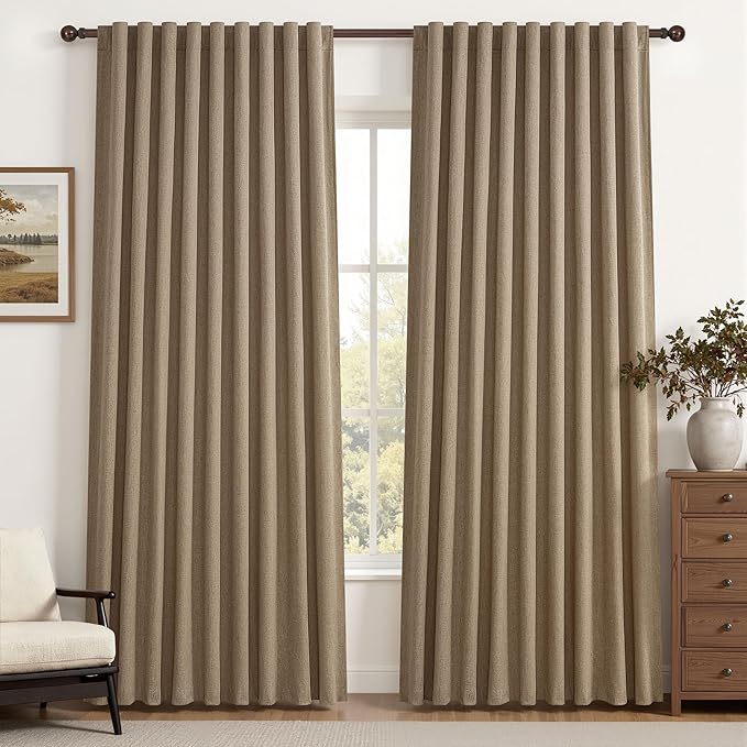 Rust Brown Blackout Curtains 60 Inches Extra Wide Linen 90 Inch Length by QJMYDECO