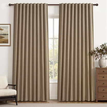 Rust Brown Blackout Curtains 60 Inches Extra Wide Linen 90 Inch Length by QJMYDECO