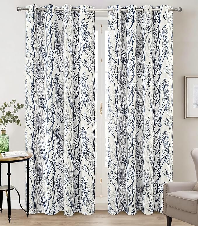 DriftAway Linen Printed Blackout Curtains Tree Branch Pattern Double Layer 96 by DriftAway