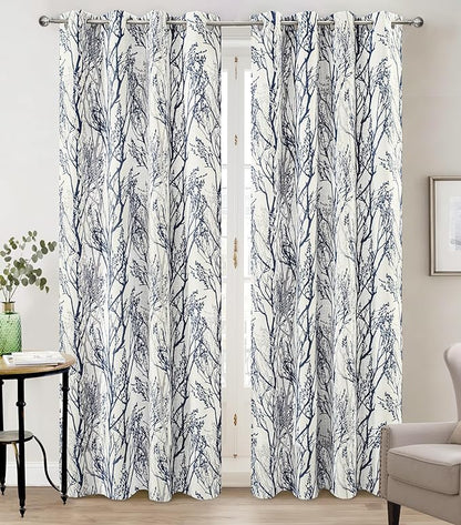 DriftAway Linen Printed Blackout Curtains Tree Branch Pattern Double Layer 96 by DriftAway