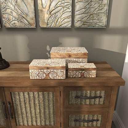 Deco 79 Mango Wood Floral Decorative Box Decorative Keepsake Boxes - Image 9