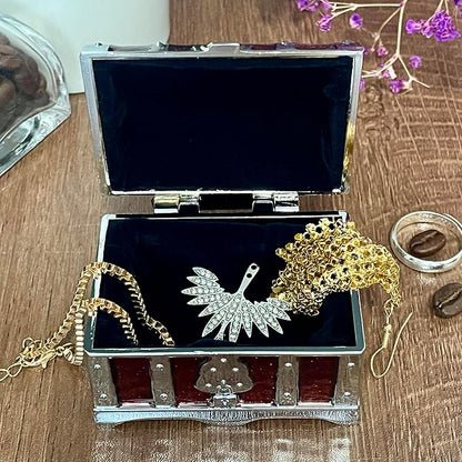 Retro Jewelry Box Arched Vintage Rectangular Metal Chest Necklace Ring Earrings - Image 2