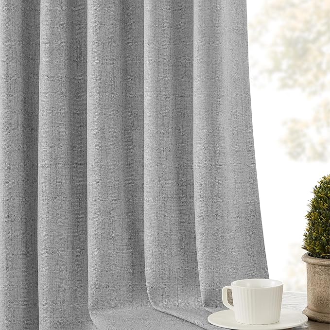 CUCRAF Linen 100% Blackout Curtains 96 Inch Length 2 Panels Set, Back Tab and - Image 8