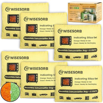 6 Pack 240G Reusable Silica Gel Desiccant Dehumidifier Bags, Color Indicating by Wisesorb
