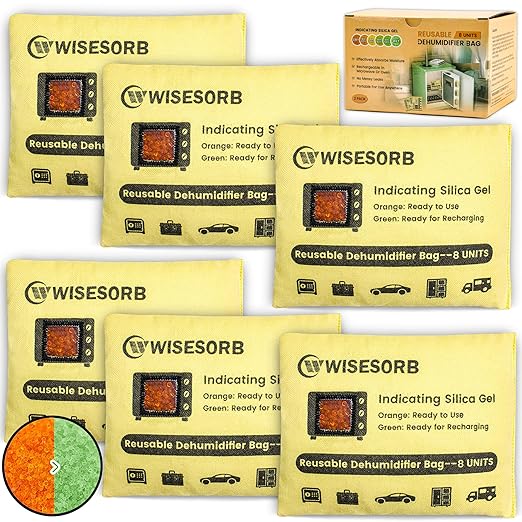6 Pack 240G Reusable Silica Gel Desiccant Dehumidifier Bags, Color Indicating by Wisesorb