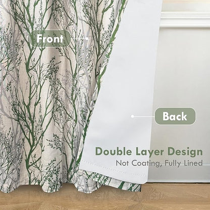 DriftAway Linen Printed Blackout Curtains Tree Branch Pattern Double Layer 84 - Image 2