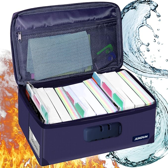 JUNDUN Index Card Holder with Lock, Collapsible Fireproof Index Card Box fits by JUNDUN