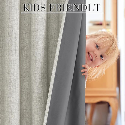 RYB HOME Cream Linen 100% Blackout Curtains - Image 5