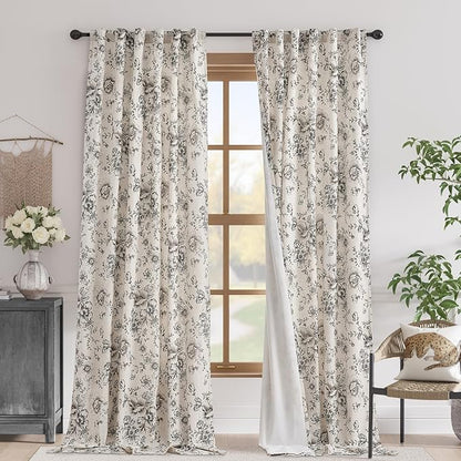 jinchan Blackout Linen Blend Curtain Floral Blackout Curtains by JINCHAN