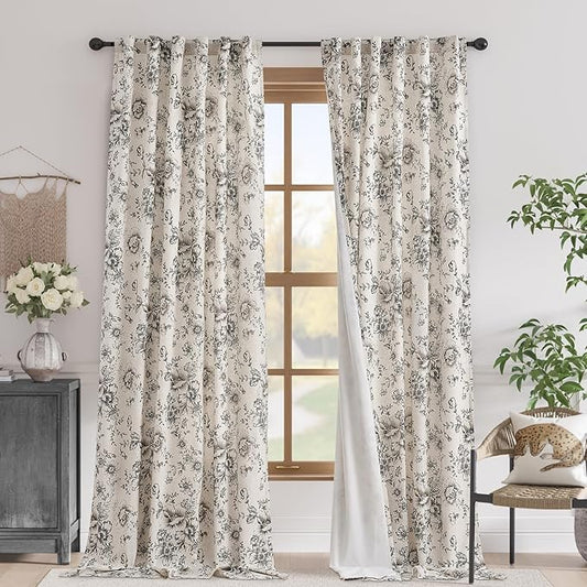 jinchan Blackout Linen Blend Curtain Floral Blackout Curtains by JINCHAN