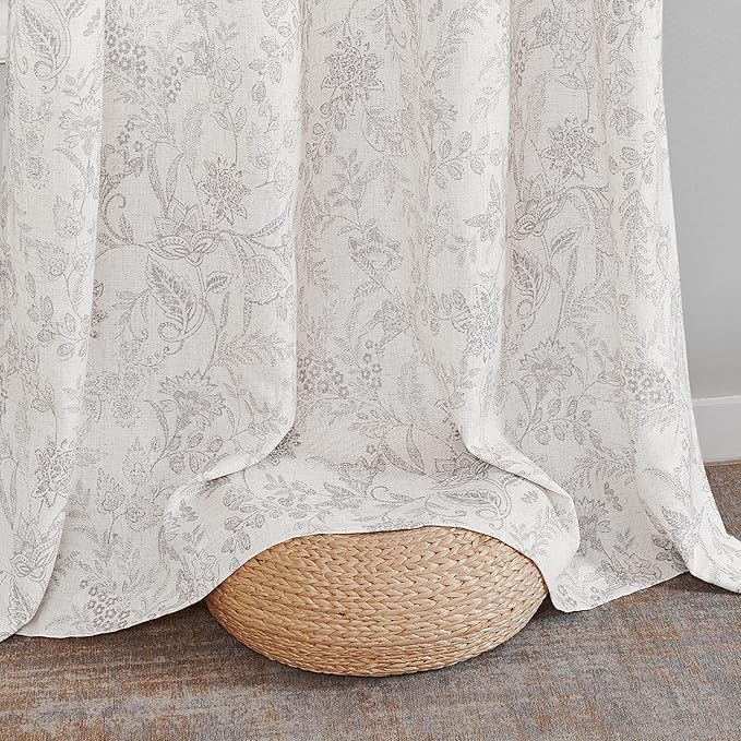 Vangao Floral Linen Curtains for Bedroom 63 Inch Length Purple Grey Farmhouse - Image 6