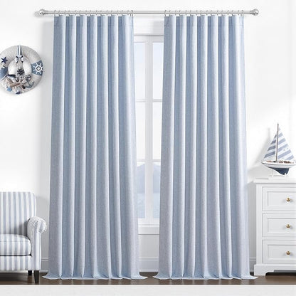 Dusty Blue Blackout Nursery Curtains 96 Inch Length by QJMYDECO