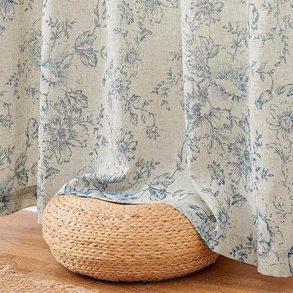 jinchan Lined Linen Blend Curtain Floral Curtains - Image 9