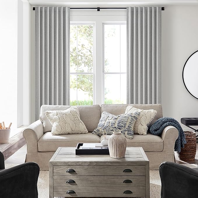 Grey 100% Blackout Curtains 45 Inches Long 2 Panels Set, Short Linen Heat - Image 6