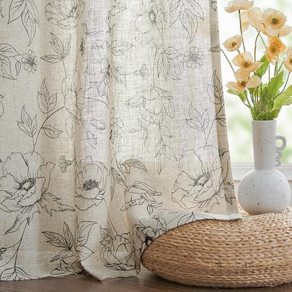 jinchan Floral Linen Curtains for Living Room 63 Inch Length Grey Flower - Image 7