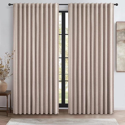 140 Inches Extra Wide Curtains Linen Farmhouse Insulated Thermal Large Window by QJMYDECO