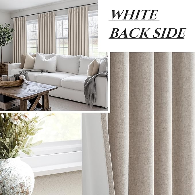 Grey Beige Linen Pinch Pleated Viral Thick Curtains Blackout & Drapes 84 Inch - Image 5