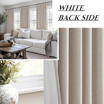 Grey Beige Linen Pinch Pleated Viral Thick Curtains Blackout & Drapes 84 Inch - Image 5