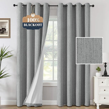 H.VERSAILTEX Chenille Linen Curtains 108 inches Long 100% Black Out Curtains by HVERSAILTEX