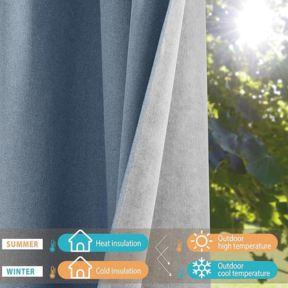 NICETOWN Stone Blue Full Shade Faux Linen Curtain Panels 90" Long, Pair of - Image 4