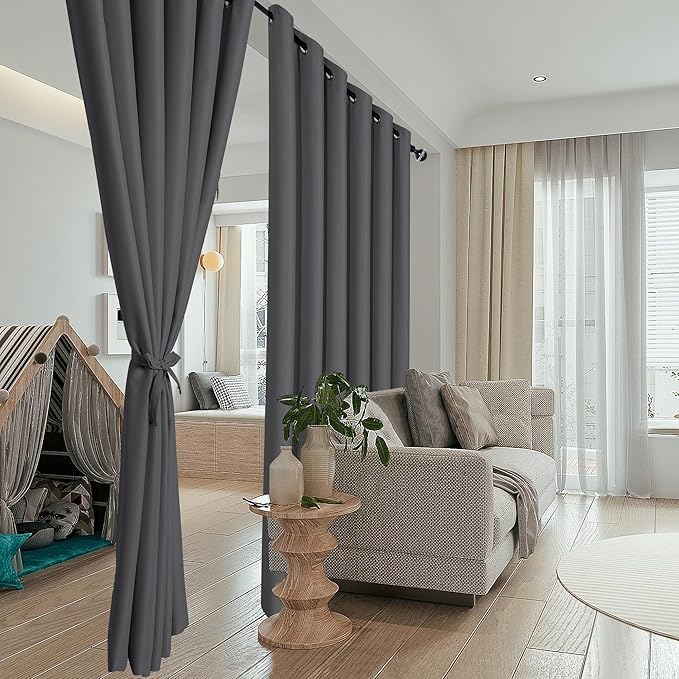 Hiasan Patio Sliding Door Curtain Panel, Dark Grey Room Divider Grommet - Image 4