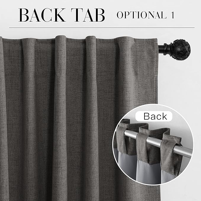 RYB HOME Grey Linen 100% Blackout Curtains - Image 7