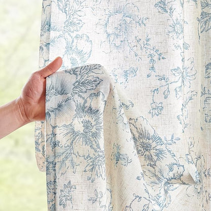 jinchan Linen Blend Curtain Floral Curtains - Image 3