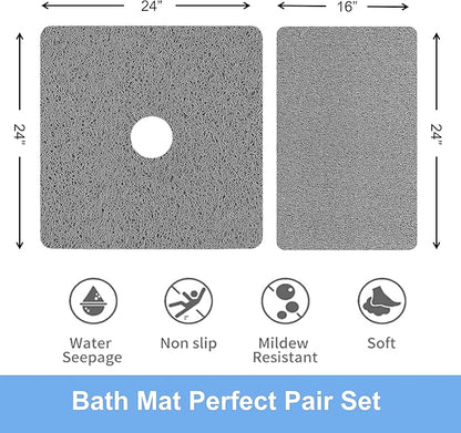 Square Shower Mat Set 2 Piece, Super Non Slip Shower Mats - Image 2