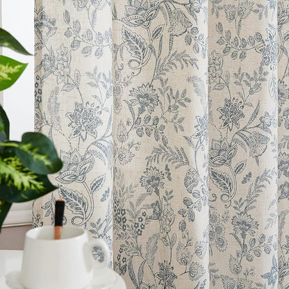Vangao Blue Floral Linen Curtains - Image 4