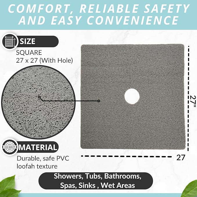 Enkosi Loofah Shower Mat with Drain Hole – Cushioned Anti-Slip Square Bath Mat - Image 3