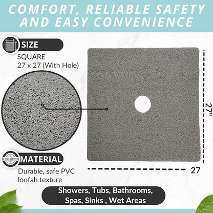 Enkosi Loofah Shower Mat with Drain Hole – Cushioned Anti-Slip Square Bath Mat - Image 3