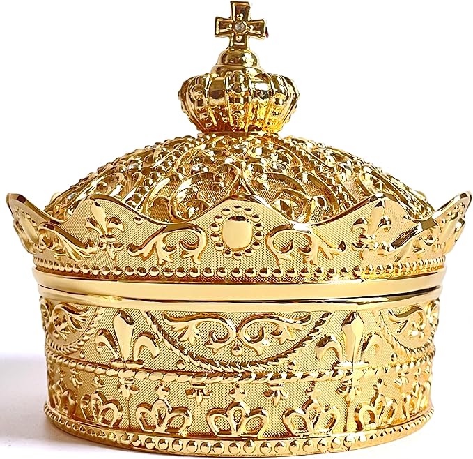 Crown Shape Jewelry Chest, Yurt Style Vintage Metal Gem Box, Round Alloy Retro by Unknown