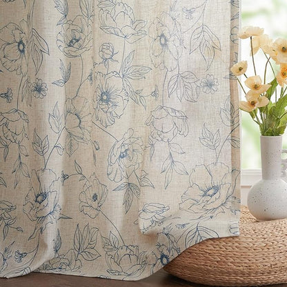 jinchan Floral Linen Curtains for Living Room 84 Inch Length Blue Flower - Image 7