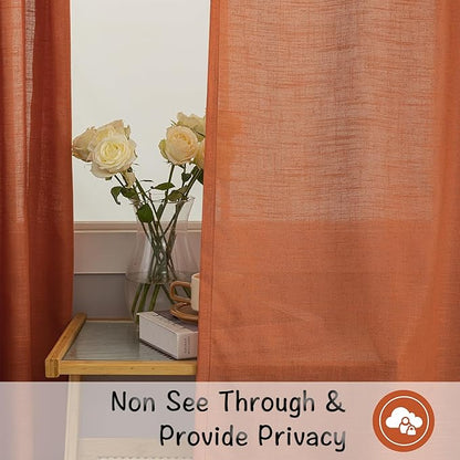 Burnt Orange Linen Back Tab Curtains 144 Inches Extra Long Ceiling to Floor - Image 4