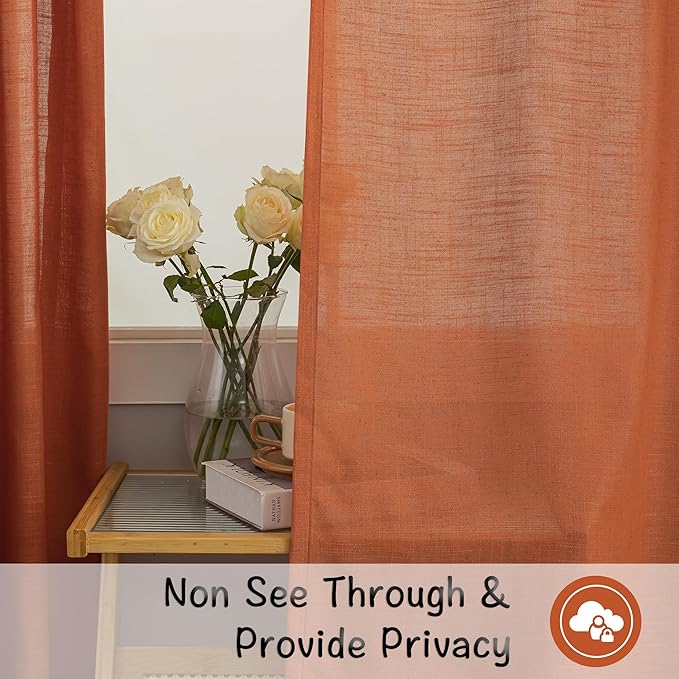 Rust Burnt Orange Linen Back Tab Curtains - Image 4